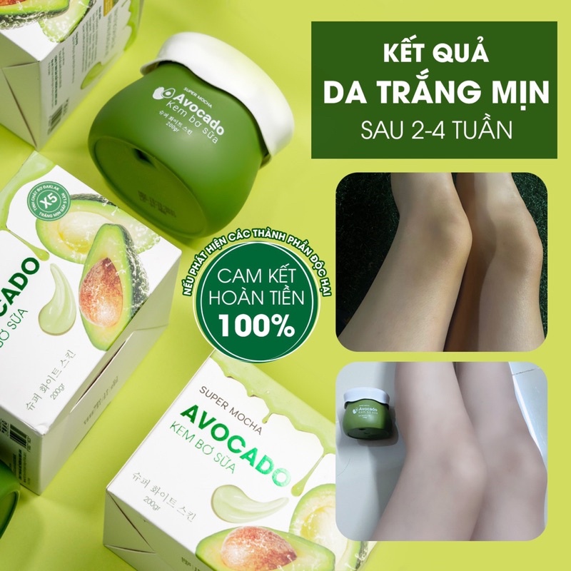 Kem bơ sữa SUPER MOCHA - Kem body bơ sữa Avocado Body Cream trắng mịn như bơ 200gr