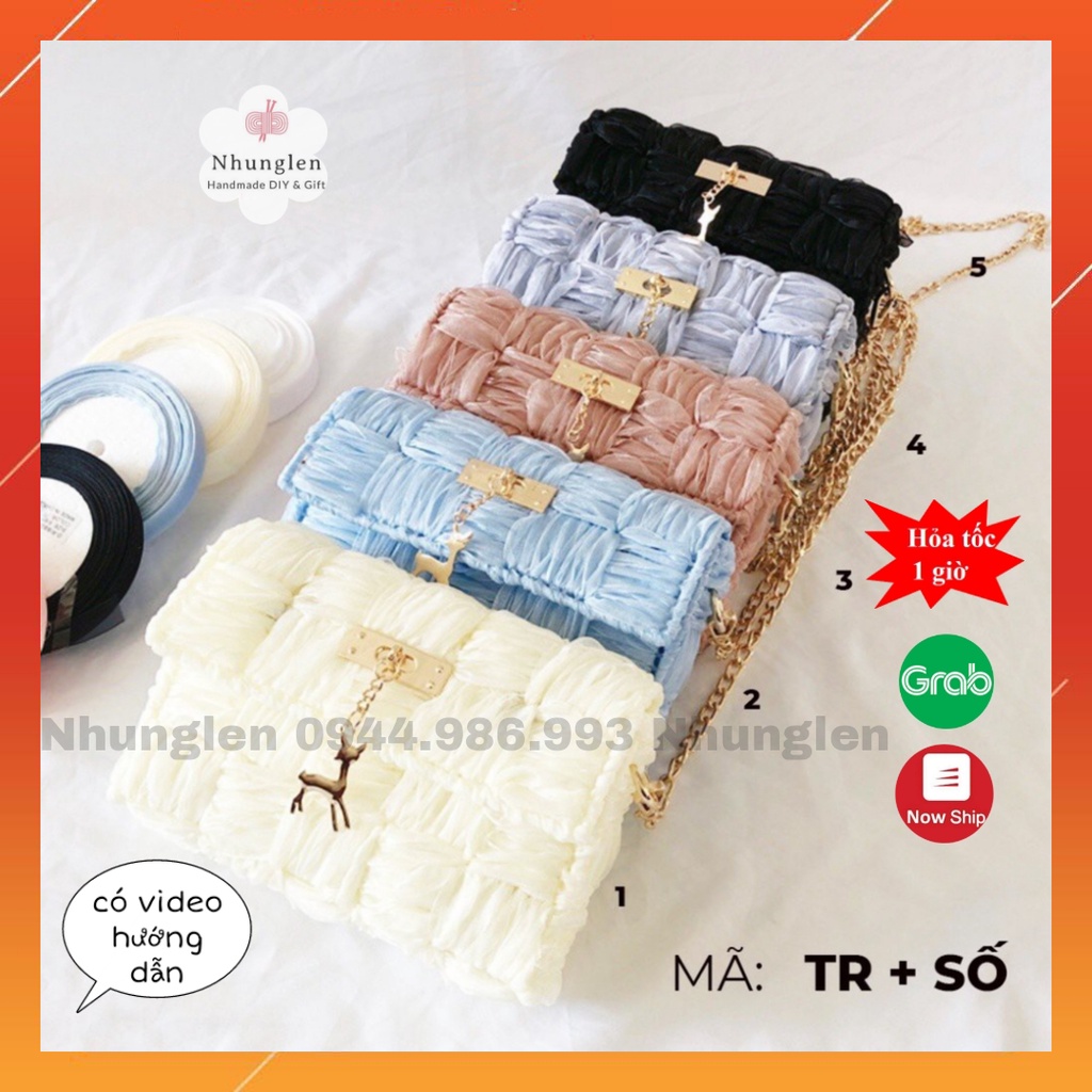 (Set đầy đủ nguyên liệu làm túi ruy băng) Túi tự đan ruy băng hot hit