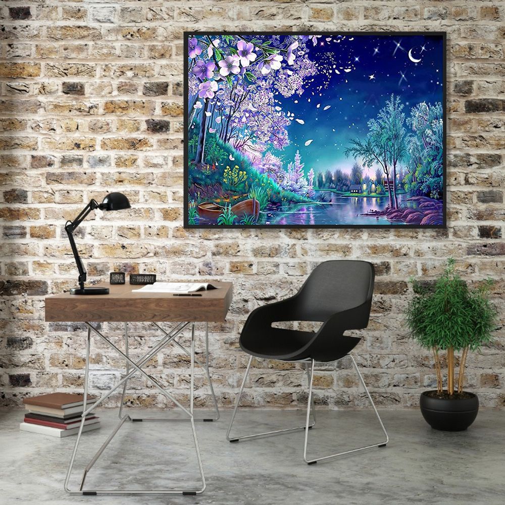 ❀SIMPLE❀ Home Decor Riverside Night Scene Cross Stitch Diamond 5D Full Diamond Painting Gift Arts Craft DIY Decorative New