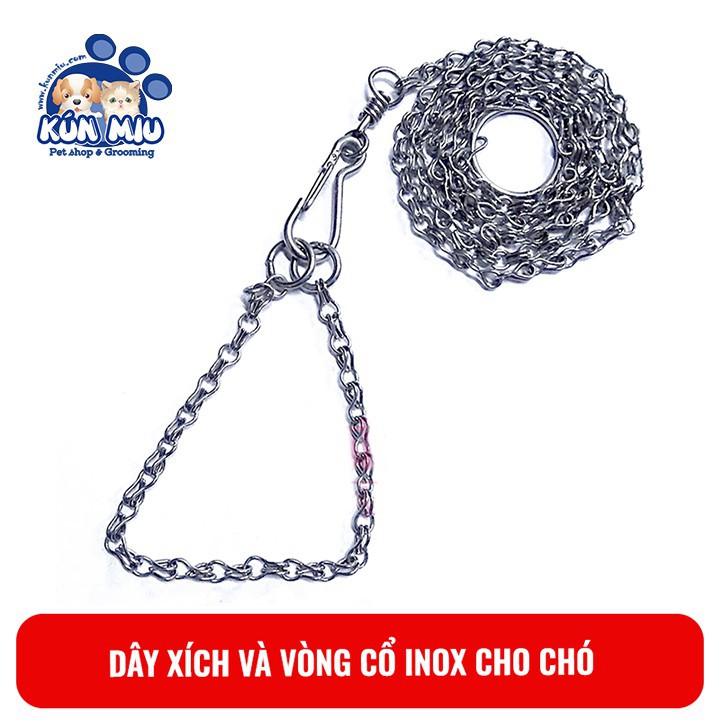 Dây xích và vòng cổ inox cho chó Kún Miu