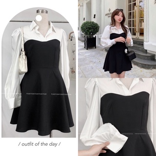 Đầm đen nữ xoè phối cổ trắng freesize Pumi