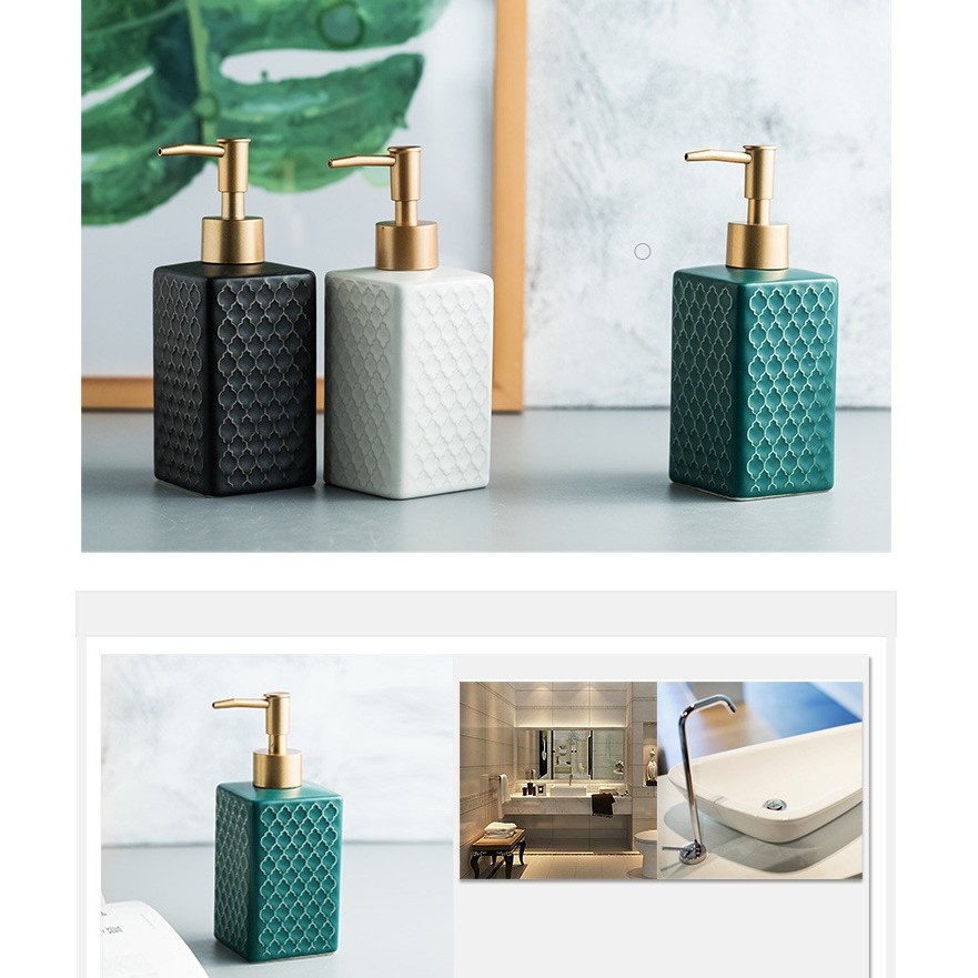 Bình Đựng Nước Rửa Tay, Sữa Tắm 360ml Gốm Sứ Cẩm Thạch Cao Cấp, Decor Nhà Tắm, Khách Sạn Có Vòi Nhấn Tiện Lợi