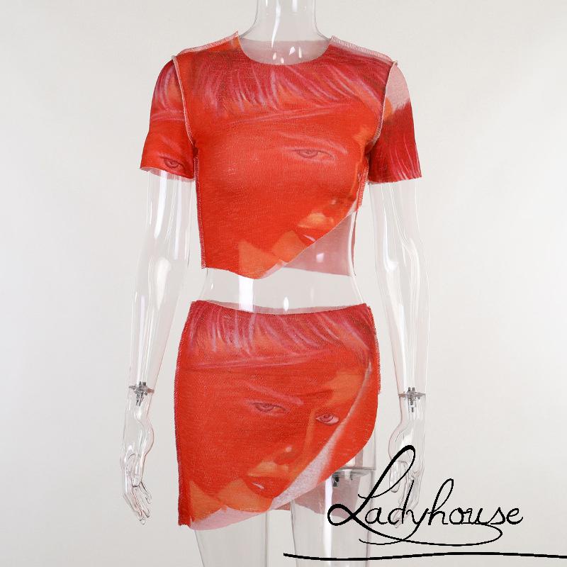 Bộ Trang Phục 2 Mảnh Gồm Áo Crop Top Tay Ngắn Màu Nhuộm Và Chân Váy Ngắn Thời Trang Mùa Hè Cho Nữ