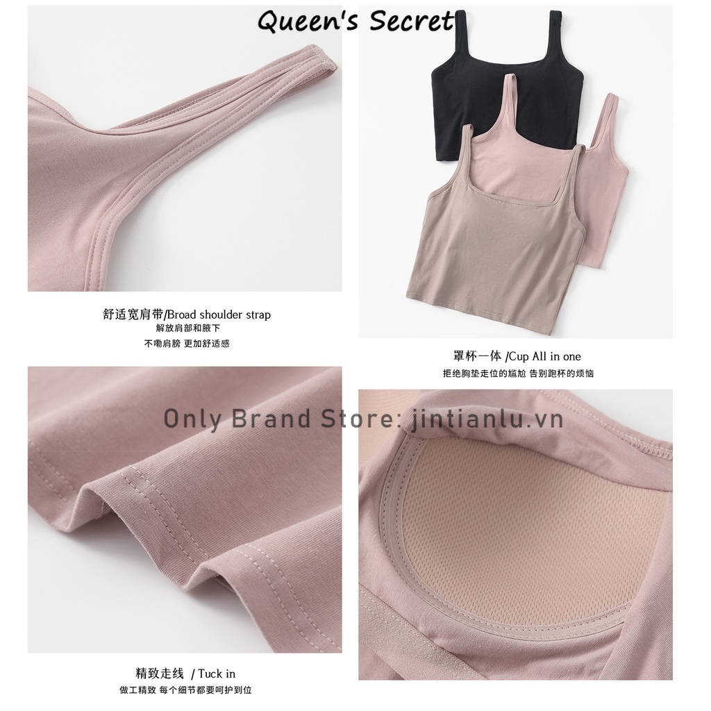 Áo Hai Dây Cổ Vuông 100% cotton Cố Định Cốc Có Đệm Phong Cách Retro Dành Cho Nữ