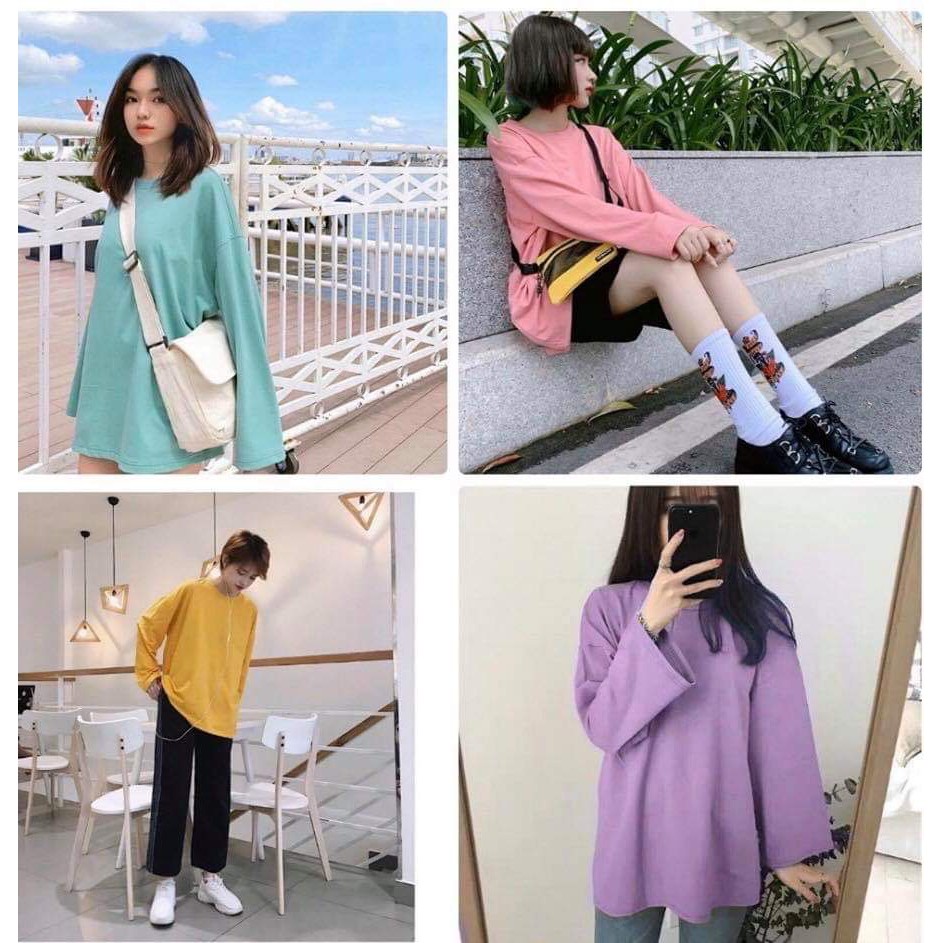 ÁO DÀI TAY TRƠN 10 MÀU PASTEL UNISEX - ÁO THUN NỈ TRƠN HOT