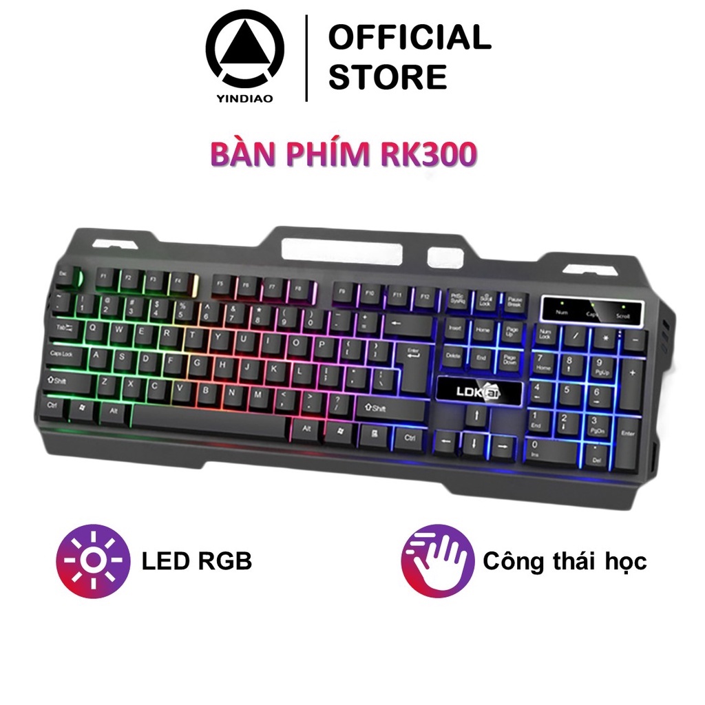 Bàn phím máy tính gaming YINDIAO RK300 có dây led RGB nhiều màu sắc 104 phím chơi game phù hợp cho dân văn phòng giá rẻ