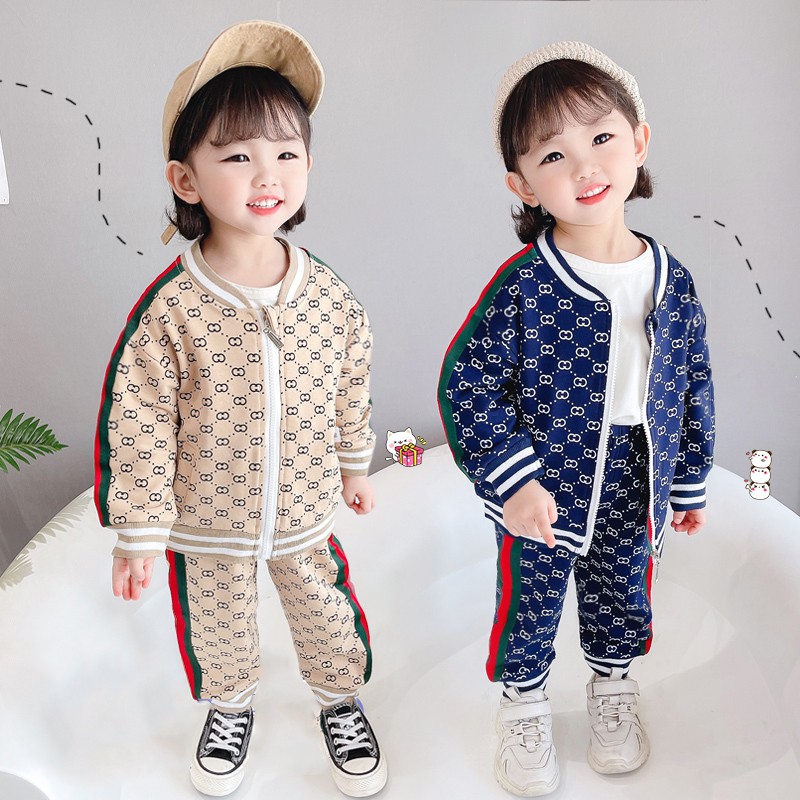 Set đồ 2 món áo khoác khóa kéo in họa tiết kèm quần dài thời trang cho bé