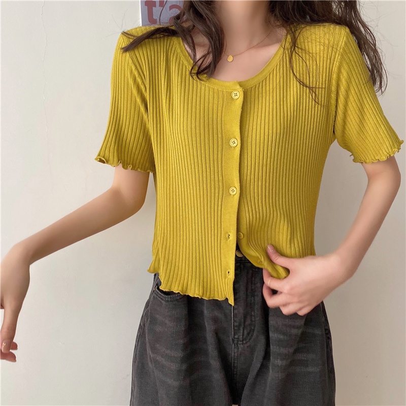Áo Cardigan Dệt Kim Tay Ngắn Phong Cách Hàn Quốc Thời Trang Mùa Hè Cho Nữ