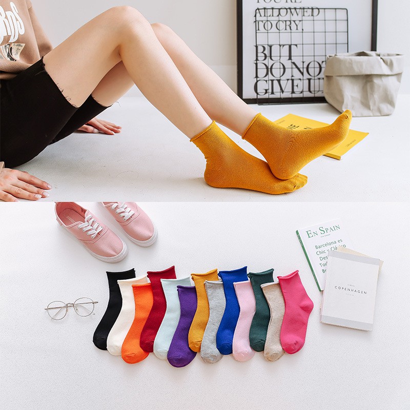 Tất Vớ Nam Nữ Trơn Ulzzang Cổ Cao Hàn Quốc - Tất Vớ Unisex Phong Cách Vintage