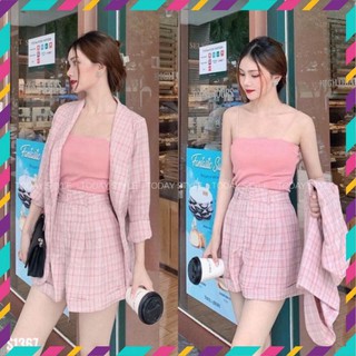 SET VEST CARO HỒNG QC