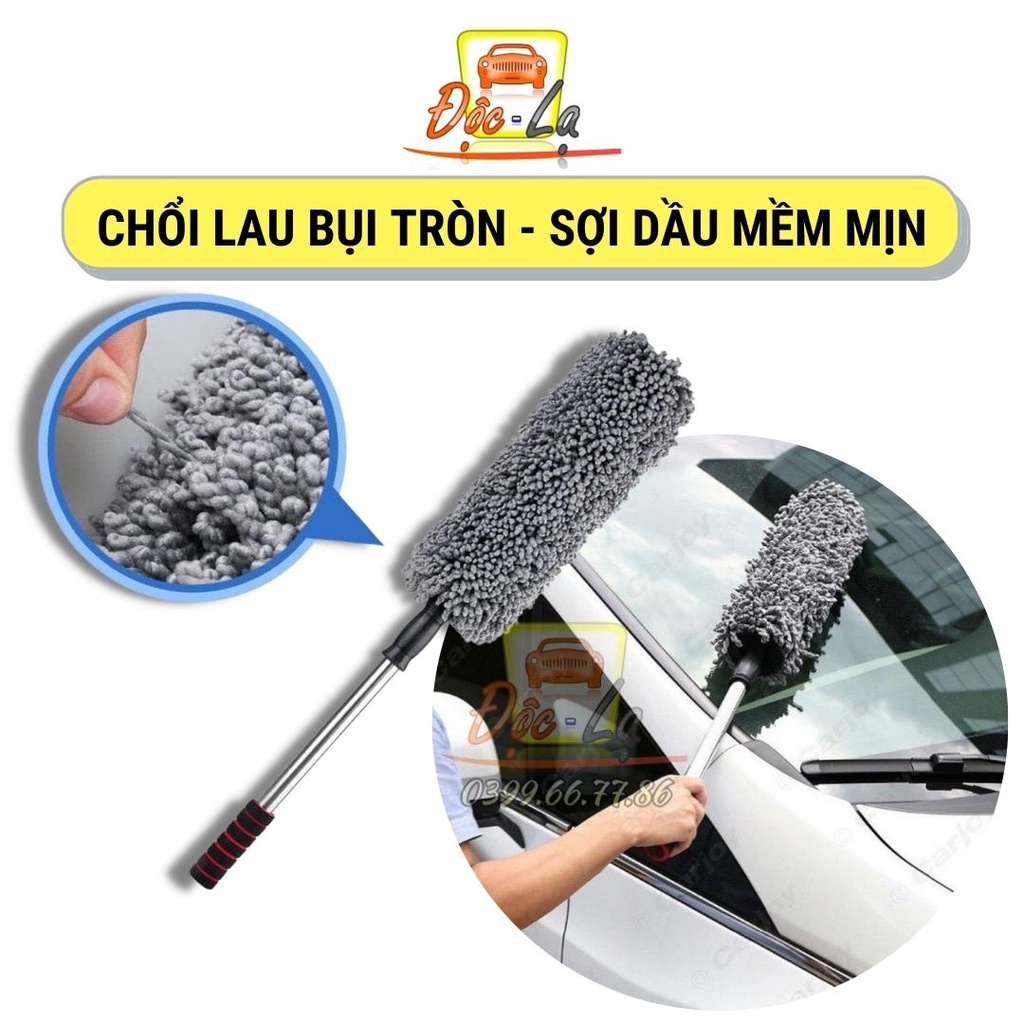 Cây chổi tròn lau bụi bằng sợi dầu, cán dài kim loại , dọn nội thất cho xe hơi, xe ô tô, xe tải