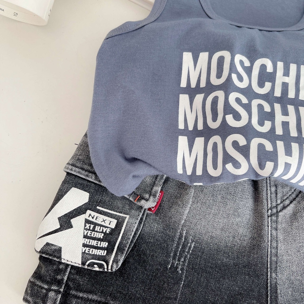 Đồ bộ ba lỗ cho bé sét bộ quần jean áo thun ba lỗ cho bé trai từ 10-20kg vyvykids