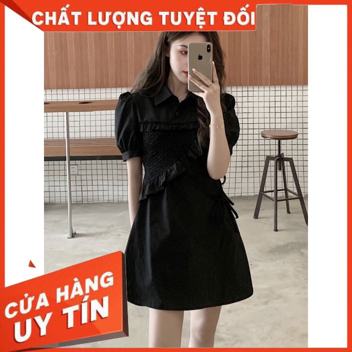 Đầm đen huyền bí cho các nàng thơ phong cách Hàn Quốc 2021 với thiết kế đầm ngắn tay phồng
