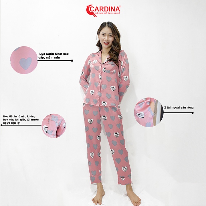 Đồ Bộ Nữ 𝐂𝐀𝐑𝐃𝐈𝐍𝐀 Pijama Chất Lụa Satin Nhật Cao Cấp Quần Dài Áo Dài Tay Họa Tiết 1Pi12