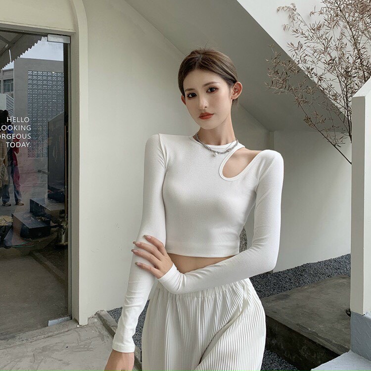 Áo Croptop Khoét Vai Tay Dài Ôm Body A5258