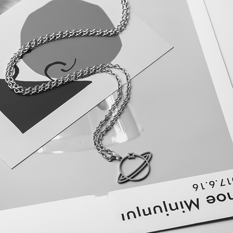 Vòng cổ mặt hình hành tinh phong cách hip hop đơn giản thời trang cho nam và nữ