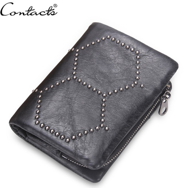 2022 Contact M1207 - Bảo Hành 2 Năm - Bóp Ví Vuông Bỏ Túi Da Ngựa Điên Men And Women Wallet Genuine Bò - Nam Nữ