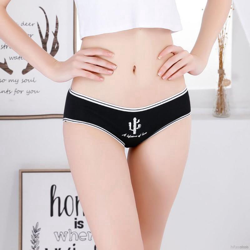 Quần Lót Cotton Lưng Vừa Hoạ Tiết In Cho Nữ