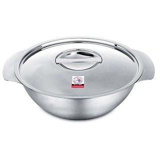 Thố inox 304 dẹp zebra 14cm đến 22cm có nắp và quai, hàng thái lan