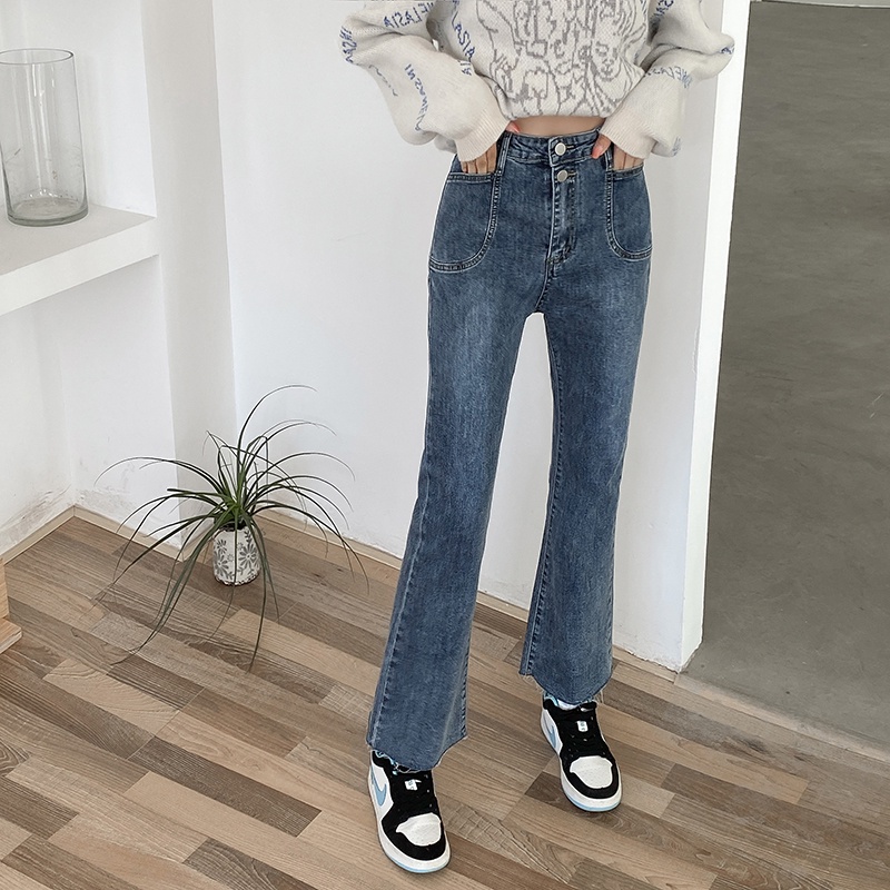 Quần Jeans Dài Lưng Cao Ống Đứng Thời Trang Hàn Quốc Cho Nữ