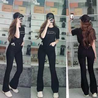Quần loe đen trơn dáng dài siêu sang