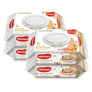 Combo 4 gói khăn ướt cao cấp huggies chiết xuất cacao và bơ hạt mỡ 72 miếng