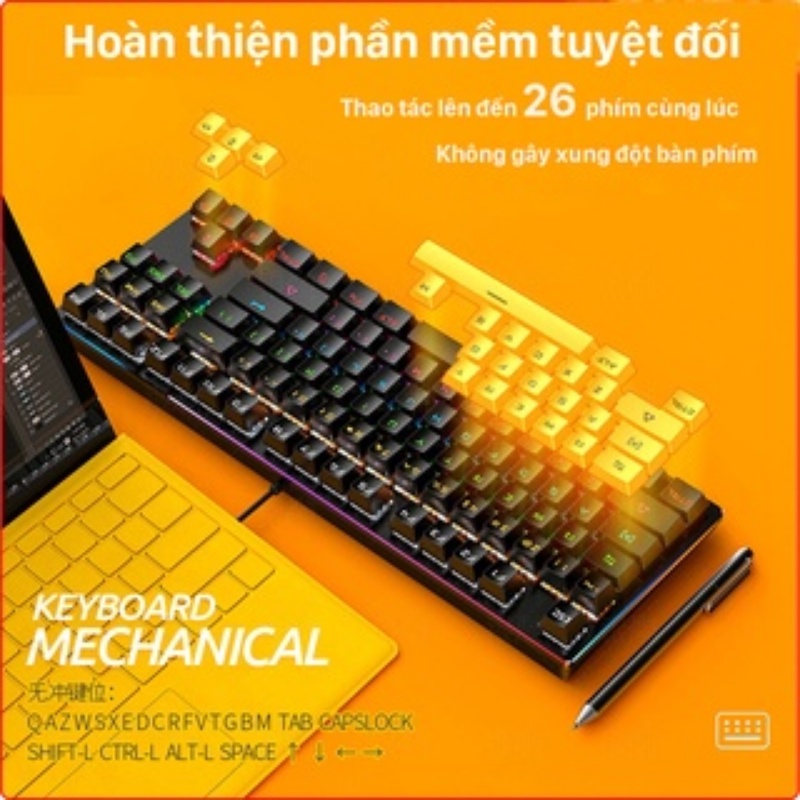 Bàn Phím Cơ Gaming K400 Full Đèn Led - Bàn Phím Máy Tính Game K400 Chống Nước Đèn LED 10 Chế Độ Nháy - Bảo Hành 12 Thang