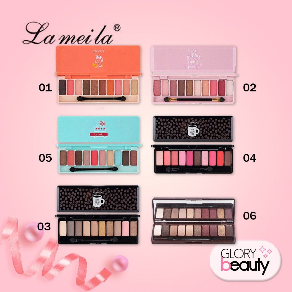(Hàng Mới Về) Bảng Phấn Mắt Lameila 10 Màu Tông Lì Và Nhũ Lâu Trôi