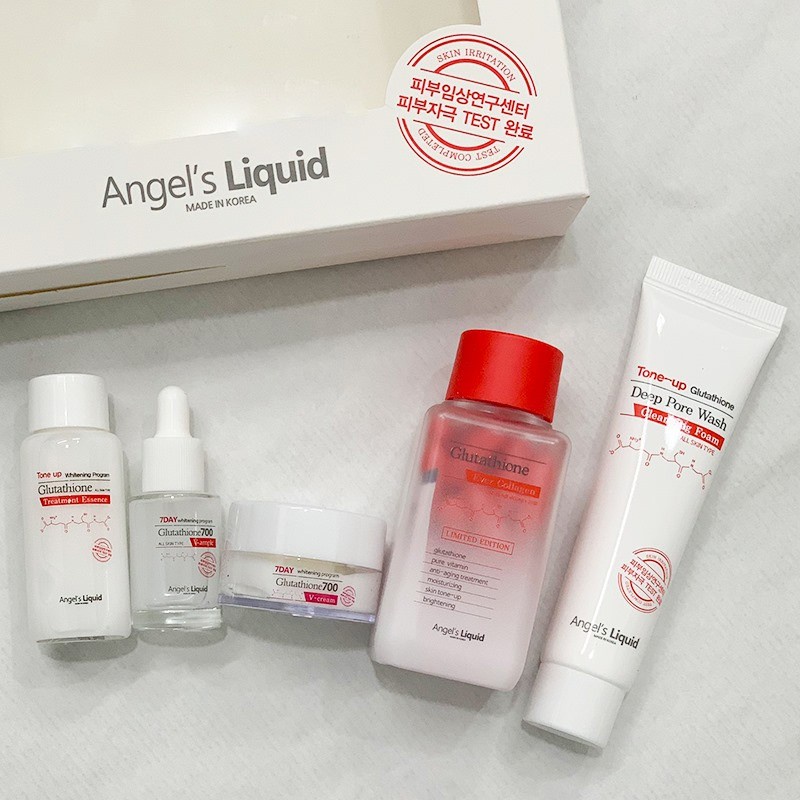 Bộ Kit 5 Món 4 Món Dưỡng Trắng Angel's Liquid Whitening Program Special Kit Glutathione + Tặng Găng Tay Tắm - Khongcoson