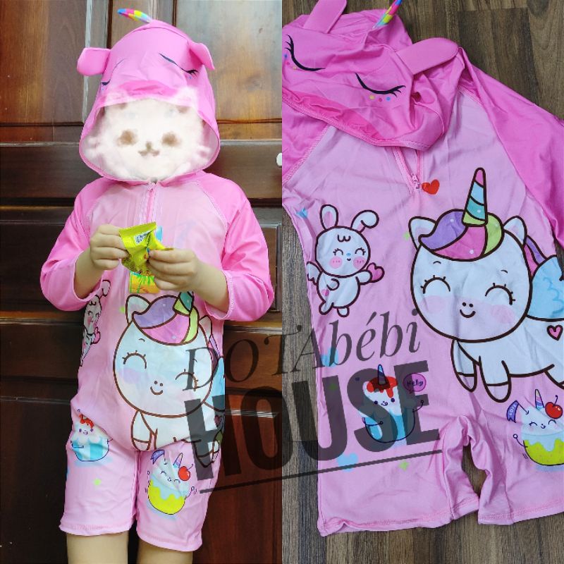 [9-24kg] Đồ bơi tay dài liền thân liền nón có khóa kéo hình cá sấu, ngựa pony cho bé trai bé gái SW0180