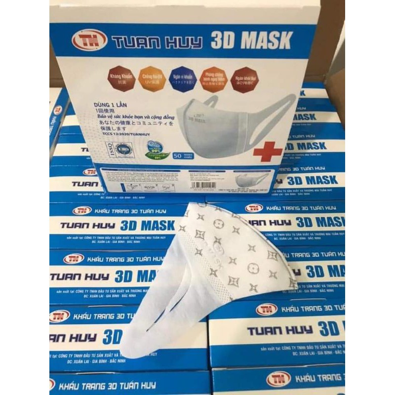 (3d màu) Hộp khẩu trang 3d mask họa tiết nhiều màu 50 cái