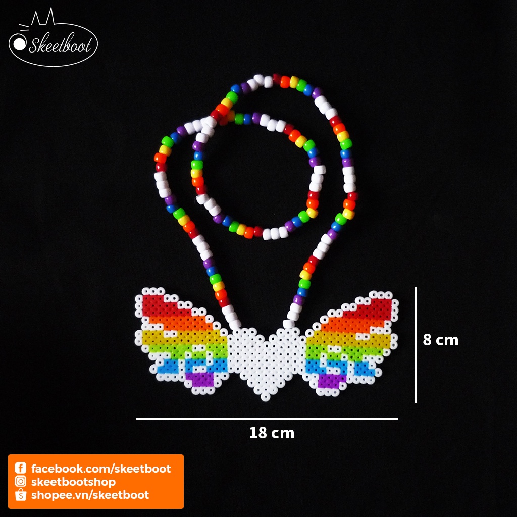 Vòng kandi trái tim cánh cầu vồng - vòng cổ kandi cánh cầu vồng - phụ kiện rave edm festival raver kandi perler DJ