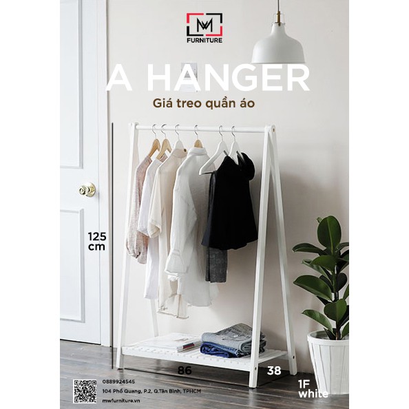 GIÁ TREO QUẦN ÁO CHỮ A HÀN QUỐC 1 TẦNG TRẮNG - A HANGER 1F WHITE SIZE M