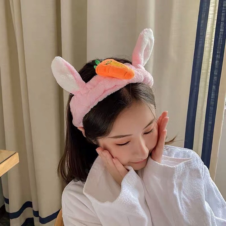 Băng đô rửa mặt tai thỏ cà rốt 3D dễ thương vải mềm cao cấp