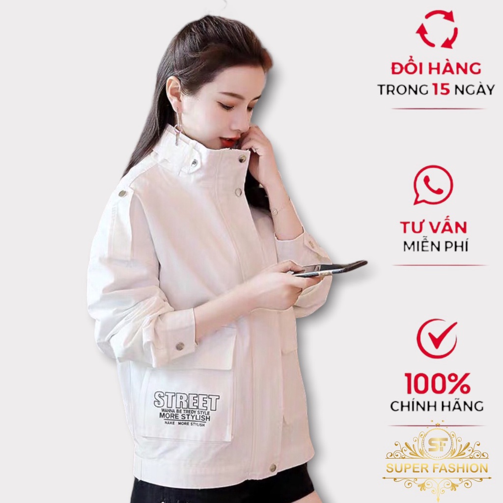 Áo Khoác Kaki Nữ Super Fashion Phối Túi Hộp THời Trang