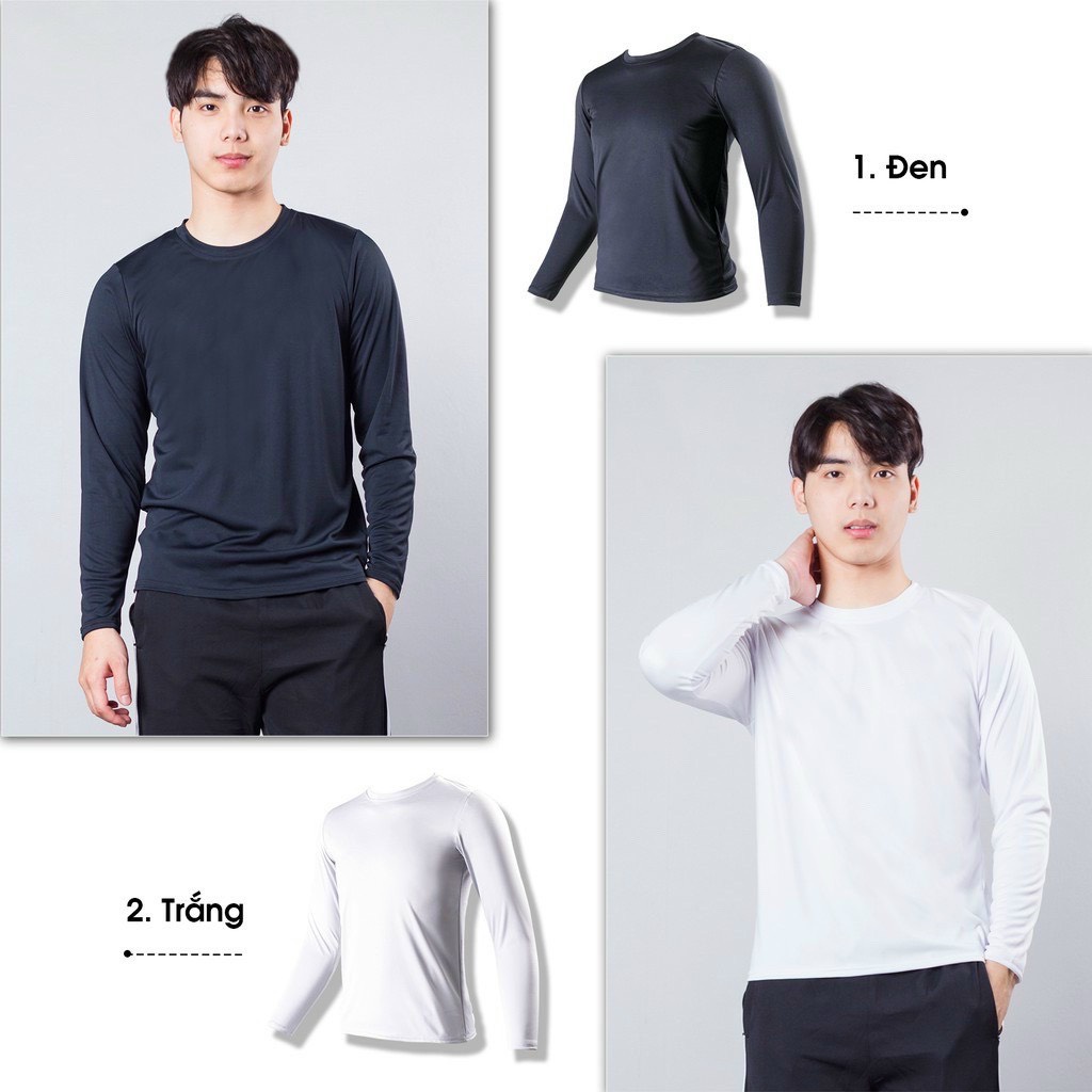 Áo thể thao dài tay nam cổ tròn co giãn tốt, giữ nhiệt chất cotton mỏng mịn, dáng ôm body mạnh mẽ năng động tập gym