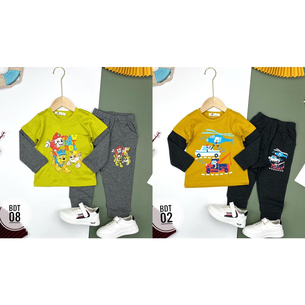 Bộ cotton dài tay thu đông Litibaby tay phối, size 1/7T