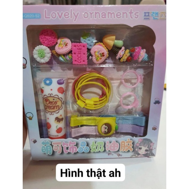 BỘ KEM KEO DIY KÈM CHARM VÀ PHỤ KIỆN LÀM NHẪN, CỘT TÓC VÀ KẸP TÓC (trang trí ốp điện thoại được), có clip
