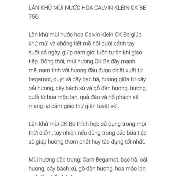 Lăn khử mùi Calvin Klein CK Be