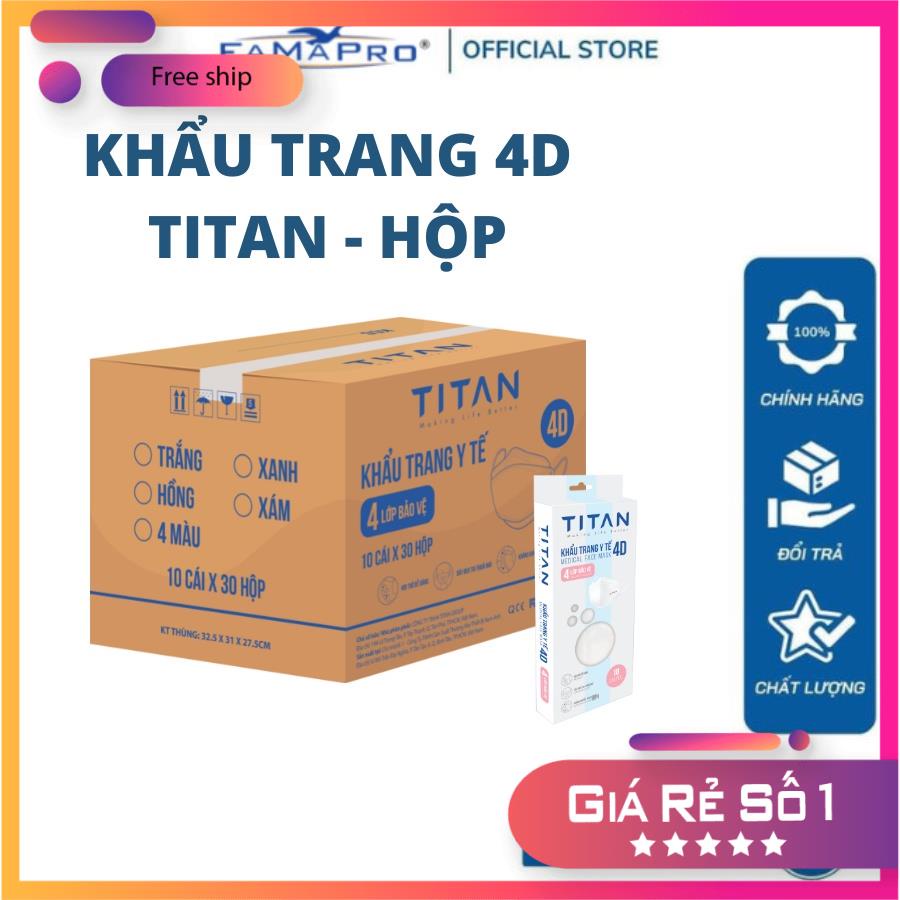 Khẩu trang y tế cao cấp 4 lớp kháng khuẩn 4D (10 cái/ hộp) 4D (KF94) - FAMAPRO x TITAN - Thùng 30 hộp NGOCHIEN OFFICIAL