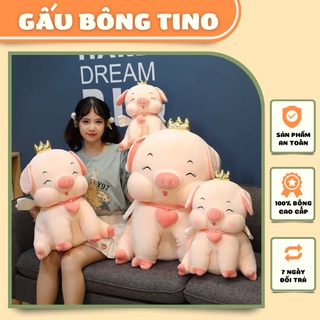 Gấu Bông Heo TINO To Dễ Thương Cute Giá Rẻ Lợn Đội Vương Miện Đeo Chuông Tim Size 55cm 75cm