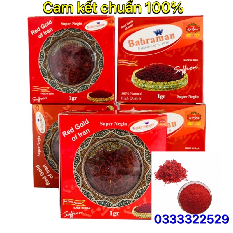 (Hộp 1gr)Saffron, trà nhụy hoa Saffron Iran , Nhụy Hoa Nghệ Tây Iran Loại 1 Negin (thương hiệu Badiee)