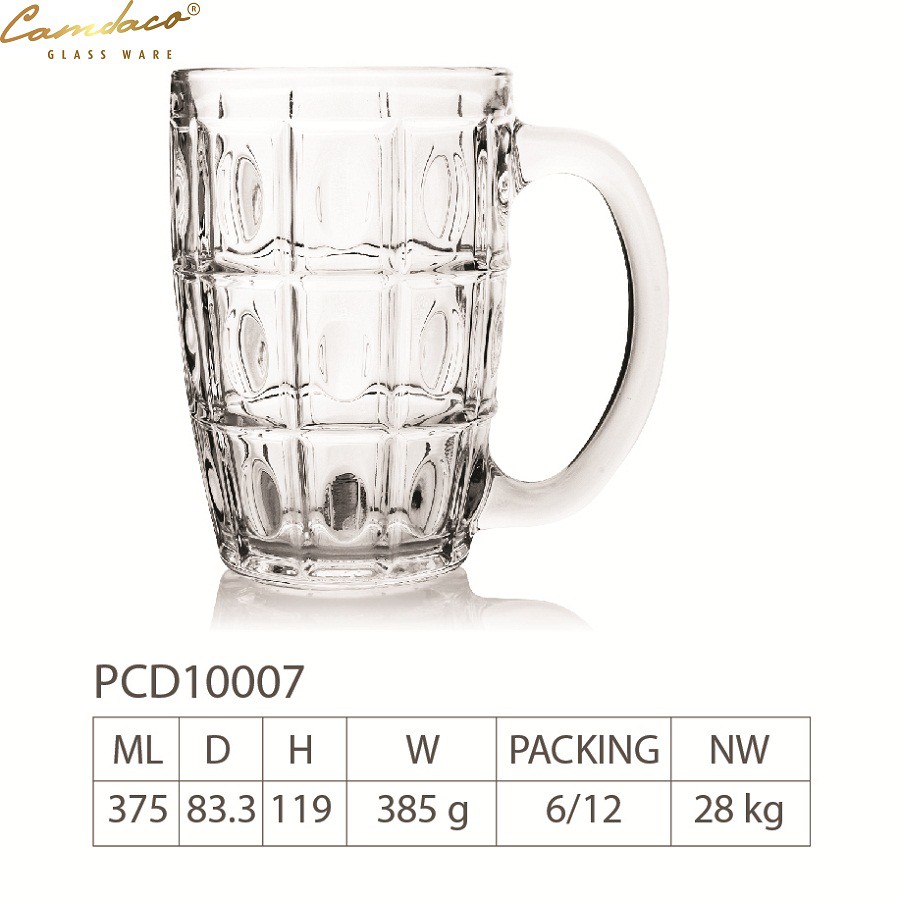 FREESHIP TOÀN QUỐC 50K - Bộ 12 Ly Thủy Tinh 316 Có Quai Uống Bia 375ML - Camdaglassco