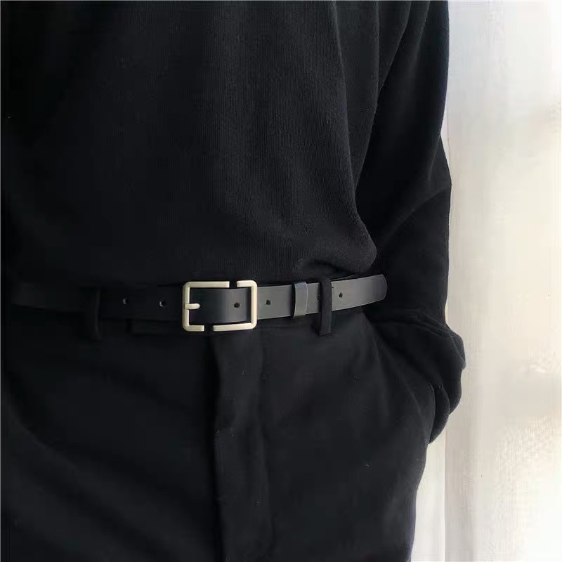 Thắt lưng nam nữ bản nhỏ BROO Belt màu đen đẹp, dây nịt lưng unisex da PU mặt vuông chữ nhật Hàn Quốc