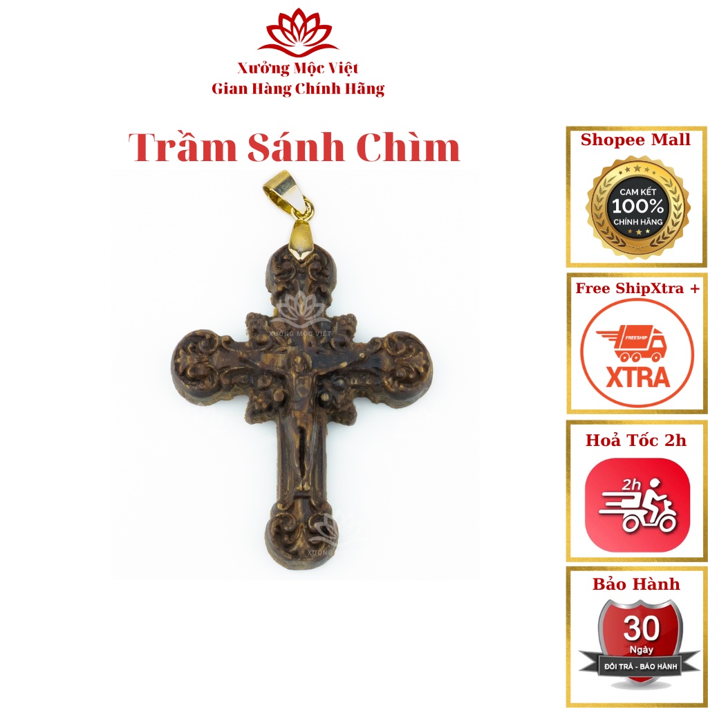 Mặt Thánh Giá Trầm Hương Đeo Cổ - Tay - Trầm Sánh Chìm Xưởng Mộc Viêt