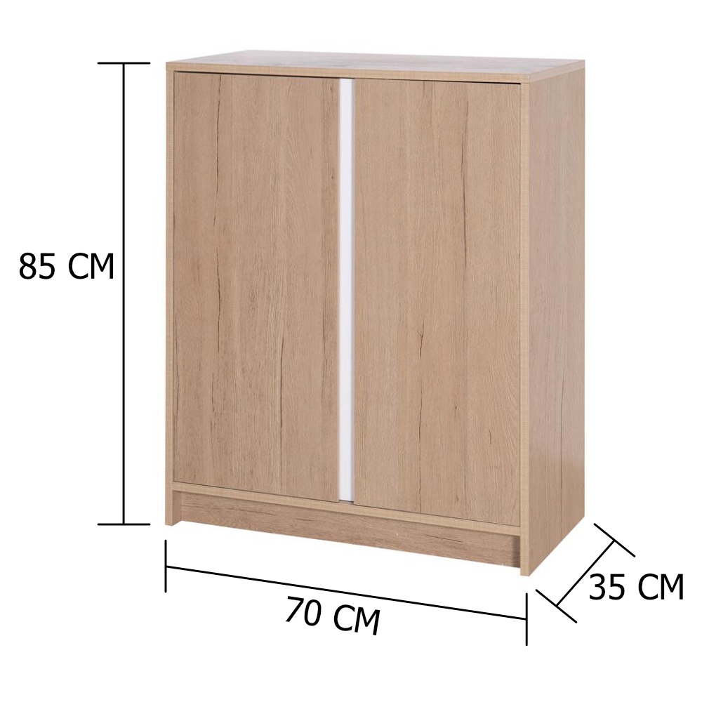 HomeBase FURDINI Tủ giày bằng gỗ ép thiết kế không tay cầm để được 15 đôi giày MITCH Thái Lan W80xH85xD35cm màu gỗ/trắng