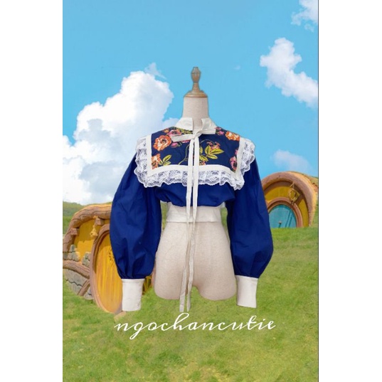 Áo croptop KANAYO tay dài xanh đậm cổ điển thanh lịch vintage Ngochancutie