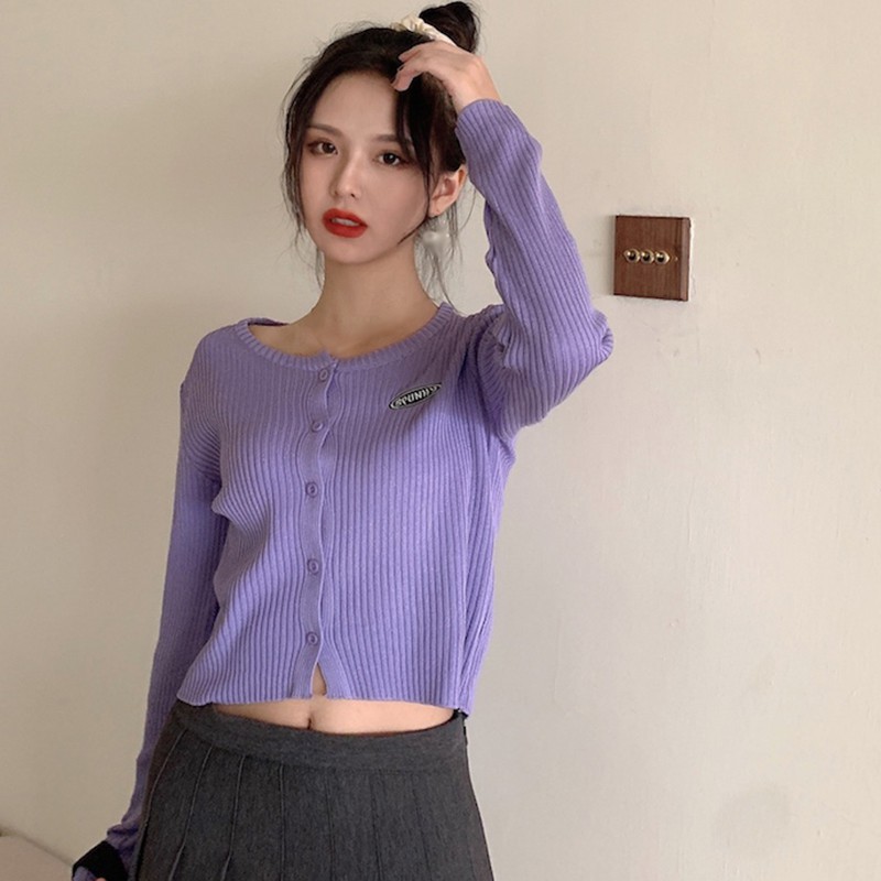 Áo Cardigan Dệt Kim Tay Dài Cổ Tròn Phong Cách Hàn Quốc Dành Cho Nữ