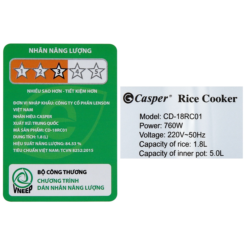 Nồi cơm điện tử 1.8 lít Casper CD-18RC01 - BH 24 tháng toàn quốc - Hàng chính hãng mới 100%