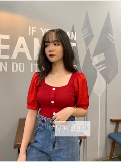 Áo Len Tăm 4 Nút Tay Bồng
